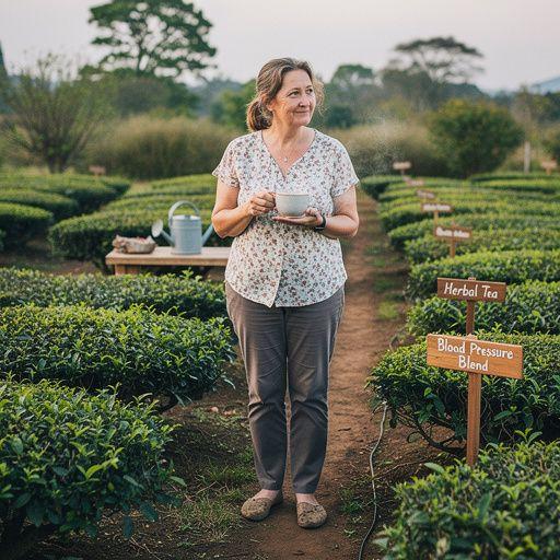 Teáskanál friss gyógynövényekkel, háttérben egy fakanál.